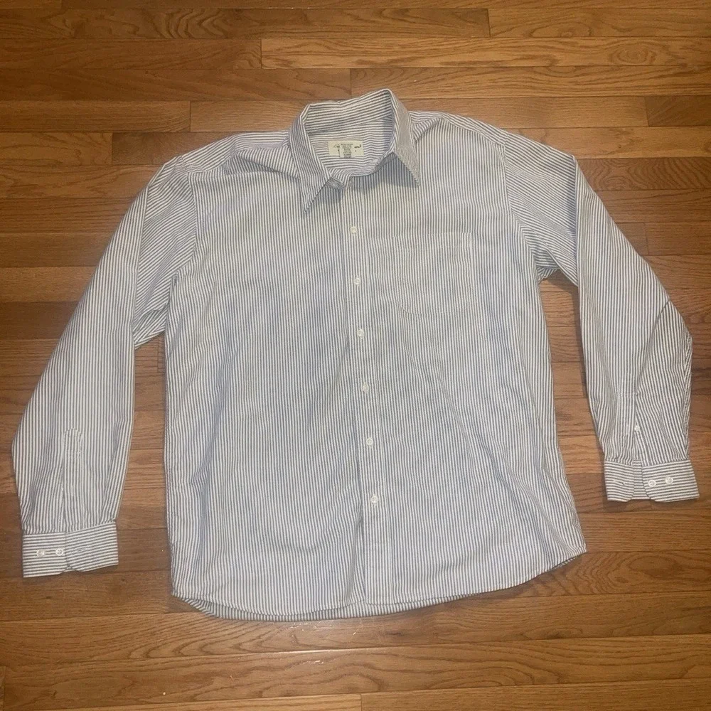 Eddie Bauer Mens Tall Large Blue White Striped Cotton‎ Long Sleeve Button Down